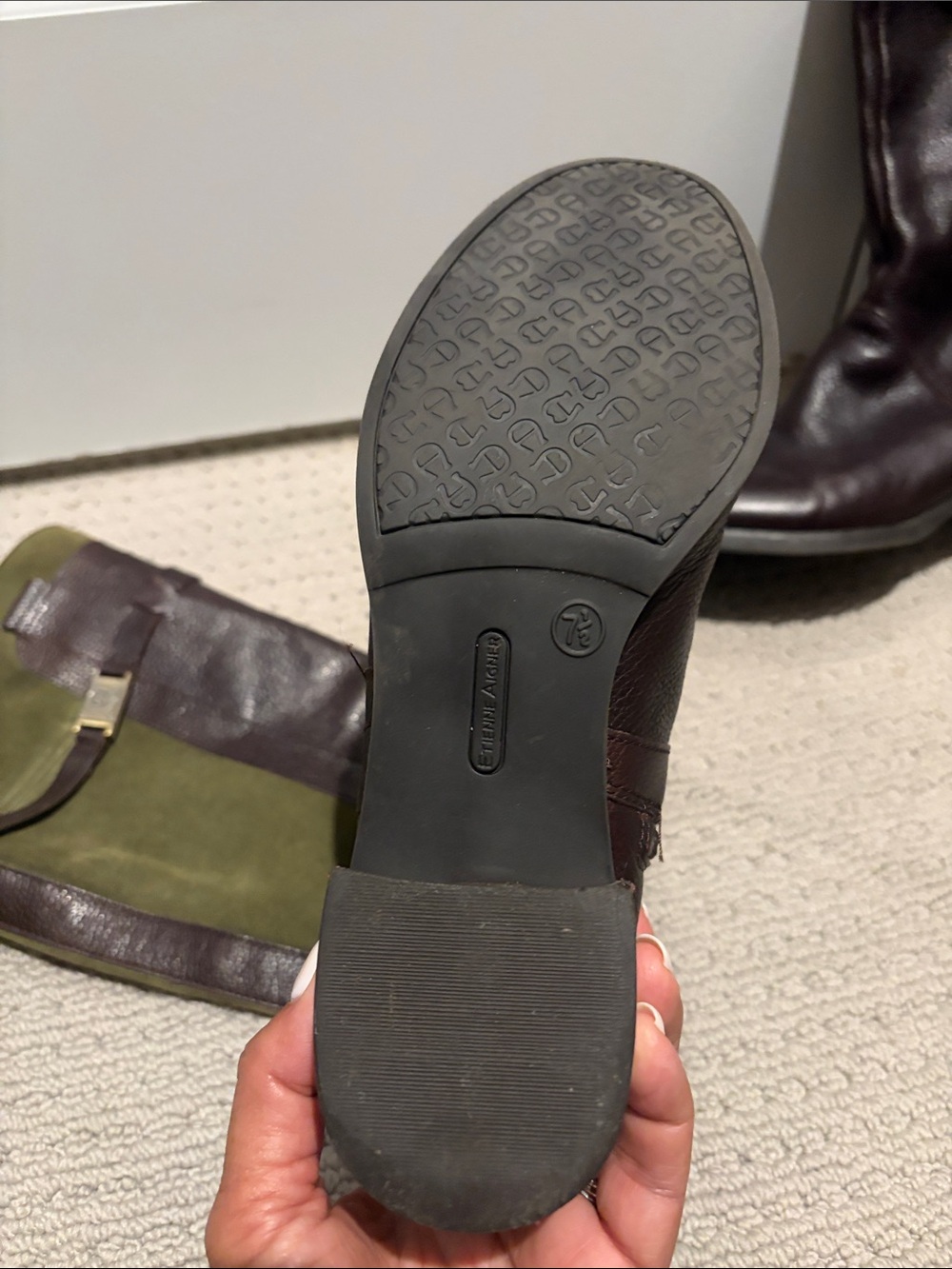Etienne Aigner Brown and Olive Riding Boots with Buckle Detail - Picture 2 of 6